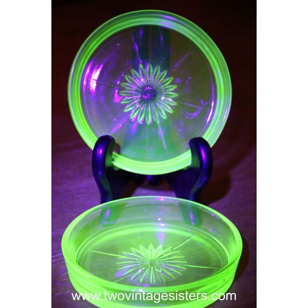 Hazel Atlas Green Uranium Vaseline Glass Sunburst Coaster